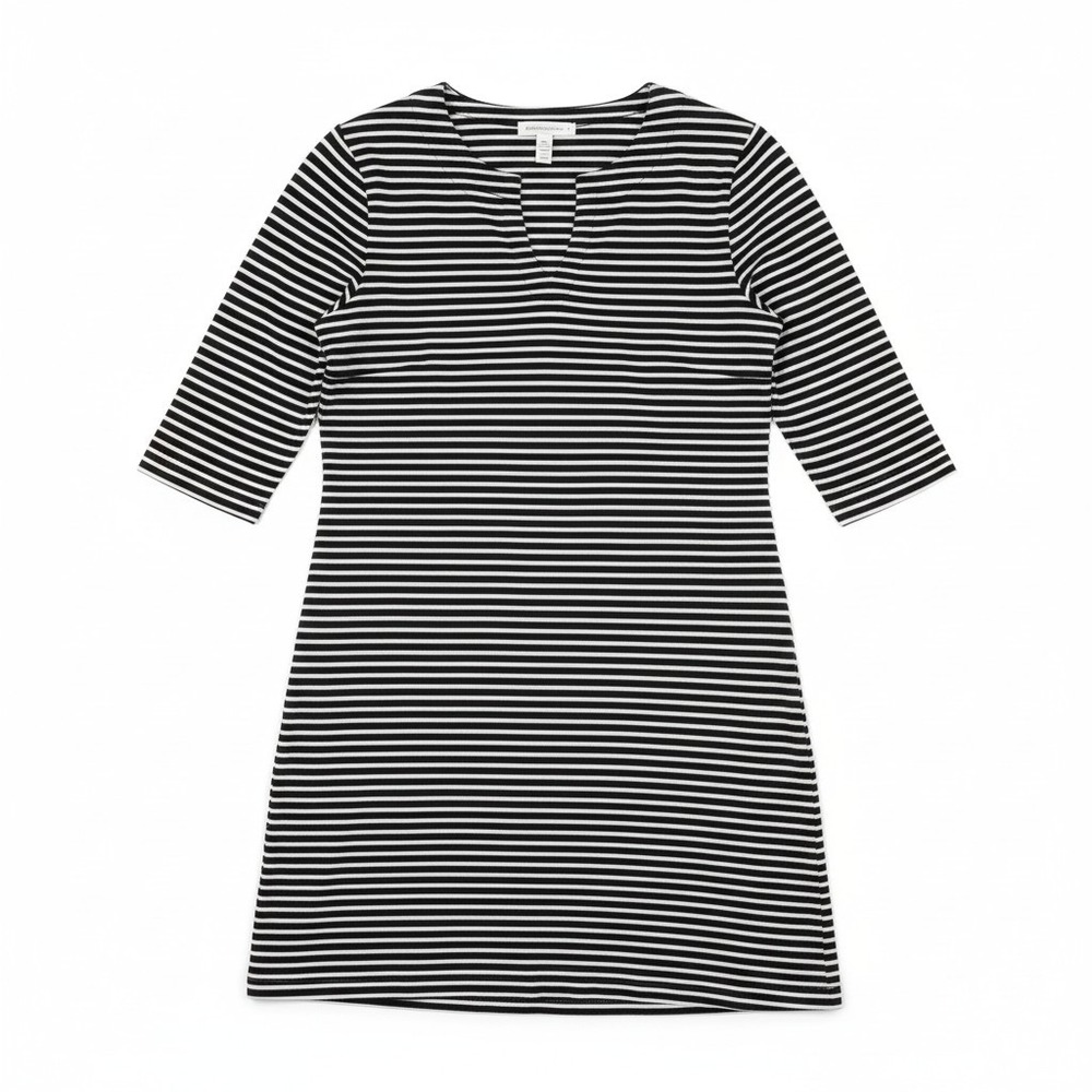 Coolibar Sanibel Everyday T-Shirt Dress Black White Striped UPF 50+ Bamboo Small